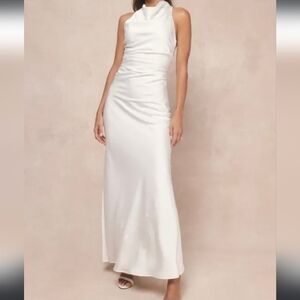 Lulu's Effortlessly White Cross Back Satin Dress New Without Tag